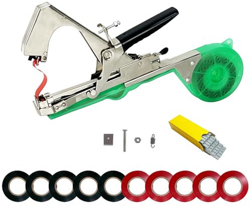 Bretoes Machine de cerclage de plantes, outil agricole pour raisins, tomates, légumes de vigne, avec 10 rouleaux de ruban adhésif et 1 boîte d'agrafes