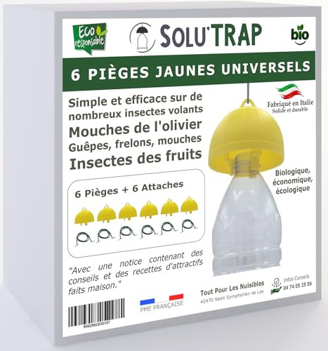 SOLUTRAP - 6 Pièges universels Jaunes - Ecologique et économique - Mouches - Guêpes - Frelons - Mouche de l'olivier