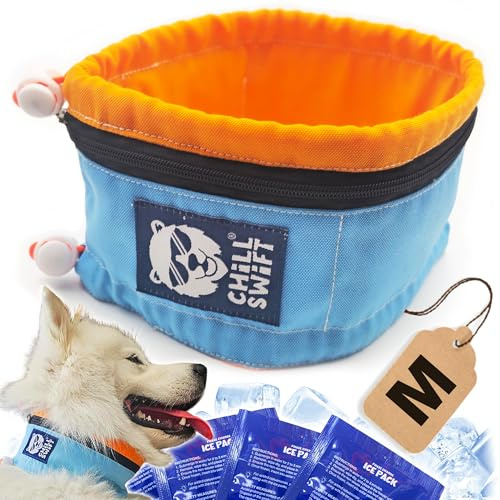Cooling Collar for Dogs | Ice Dog Cooling Bandana | Includes 16 PCM Ice Gel Packs & Insulated Carry Bag (Medium)