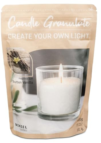 MiCasa SuCasa - Kit de fabrication de bougies - Vanille Bourbon - 400g de cire de paraffine blanche - 4 mèches - Idéal pour plusieurs bougies en cire - Fabriqué en Allemagne