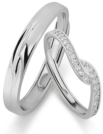 Meissa Alianzas Anillos de Compromiso Boda para Mujeres y Hombres, Juego de 2 Anillos de Pareja en Plata Esterlina, Joyería de Aniversario, Juego de Dos Anillos