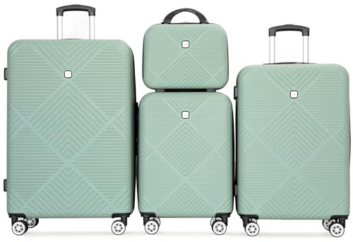 Tripcomp Luggage 4 Piece Set, Hardshell ABS Suitcase Set with Double Spinner Wheels, Lightweight Durable Large Luggage set, Carry On and Checked Travel Luggage, Olive Green