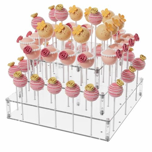 ANDGOO 4-Tier Cake Pop Stand, 56-Holes Acrylic Lollipop Holder with Non-Slip Pads, Clear Tower Cake Pop Display Stand for Wedding Decor Birthday Parties Christmas Halloween Candy Decorative