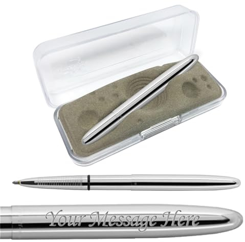 Fisher Space Pen Bullet Ballpoint Pen -Gift Box FREE ENGRAVING perfect Birthday or any fan of space, (Chrome with Clip)