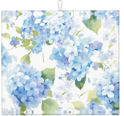 WHJYYXDE Hydrangea Aquarell bedruckte Abtropfmatte für die Küche. Die Mitte ist aus Verbundschwamm, wendbar mit Umhängeband