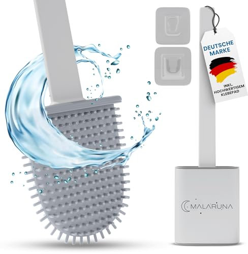 MALARUNA Toilettenbürste silikon - Klobürste Silikon, Bürstengarnitur mit Wandmontage Set für Bad, Flexibler hygienischer Bürstenkopf, WC Bürste Schwarz, Weiß, Grau, WC Bürste Silikon (Weiß)