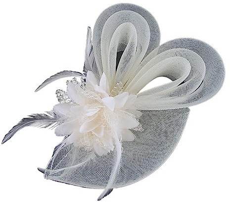 Fascinator-Hüte for Brauthochzeiten mit Schleier und Feder, Blumenhut, Kopfbedeckung for Cocktail-Teeparty, Stirnband, Haarspange(6 IVORY)