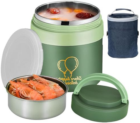 KBIBCK Termo Comida Caliente, 1500ml Inoxidable Recipiente Térmico para Comida, Termo para Comida con Cuchara Tenedor y Bolsa Isotermica, Fiambrera Térmica, para Viajes und Picnic, Escuela, Oficina