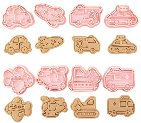 Honicemar 8 Pcs Vehicles Cartoon Cookie Cutters Biscuit Cutters for Baking 3D Cookie Cutters Shapes for Kids Children Vehicles Cartoon Mould for DIY Chocolate Cookie Fondant Pastry Cake Decoration-A