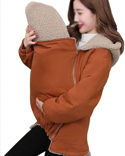 001,M, 2 in 1 Doppelt Dicke Kapuzenjacke Kängurumantel Mit Reißverschlussjacke Damen Umstandsoberteil Für Schwangere Babytrage Babyhalter Fleece-Kapuzenpullover