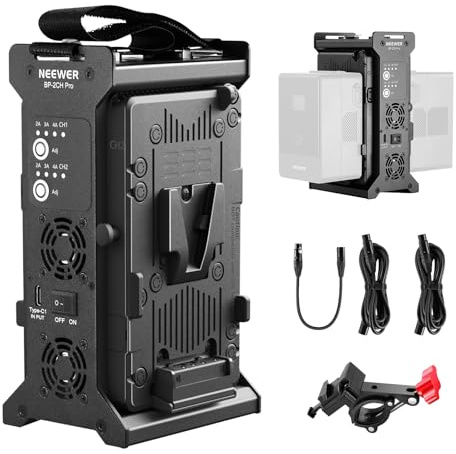 NEEWER Chargeur de Batterie V Mount 2 Canaux avec Charge Rapide USB C 100W PD,DC 48V/DC24V/100W PD/D TAP Sorties,Chargeur Métal Multifonctionnel Compatible avec SmallRig NEEWER PS099E VB99, BP-2CH Pro