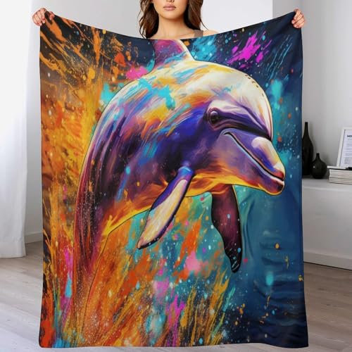 AAPZY Delfin Decke Fleecedecke Geschenk Damen Männer Mädchen Jungen Vier Jahreszeiten Super Weich Und Bequem Plüschdecke Sofa Schlafsofa Büro （140×180cm）