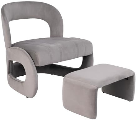 RELAX4LIFE Relaxsessel mit Hocker, Loungesessel mit gebogener vertiefter Rückenlehne & platzsparender Fußhocker, gepolsterter Fernsehsessel 180 kg belastbar, Akzentstuhl für Wohnzimmer Schlafzimmer