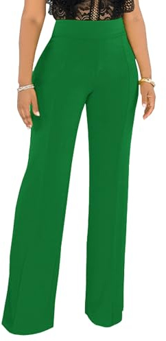 Hoefirm Pantalones de trabajo para mujer, de negocios, informales, elásticos, de pierna recta, pantalones de vestir de yoga de cintura alta, Verde, Large