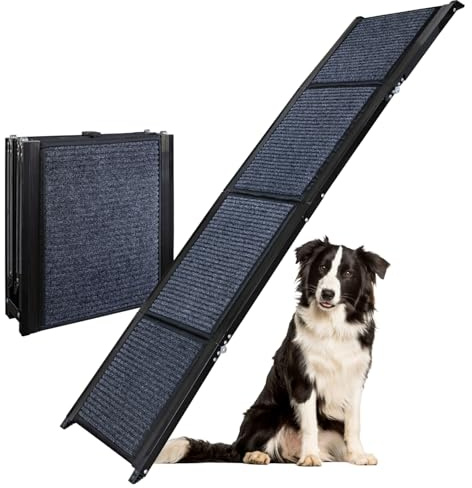 Petigi Hunderampe mit rutschfesten Teppich 170 cm klappbar für Auto Hunde Rampe Hundetreppe Einstiegshilfe 90 kg Belastbarkeit