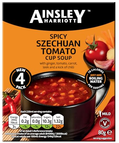 Ainsley Harriott Spicy Szechuan Tomato Cup Soup 32x80g sachets, Quick & Convenient Instant Soup, Quick Snack or Meal Alternative, Bulk Pack Multipack