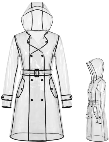 Chicingyou 1 Pcs Clear Raincoat for Women Adult Waterproof Portable Rain Poncho Reusable EVA Resistant Jacket with Hoods Belt (XL)