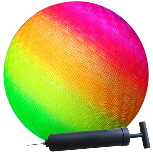 AppleRound 10-inch Playground Ball with Air Pump - Dodgeball, Handball, Kick Ball for Camps and Schools (Rainbow)
