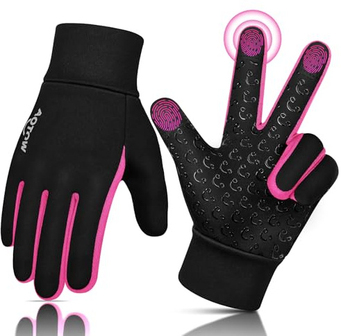 AOTOW Kinder Handschuhe Winter Thermo Laufhandschuhe - Touchscreen Fahrradhandschuhe Warm Kinderhandschuhe Winddichte Warme Fahrrad Handschuh Softshell Reithandschuhe für 4-12 Jahre Kind Jung