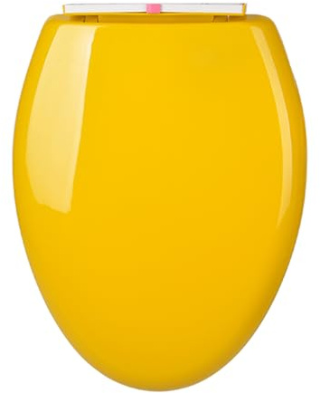 Sedile WC Allungato colorato, copriwater con Chiusura Ammortizzata da 18,5×14,2 e sgancio rapido per Una Facile Pulizia, Coperchio WC in plastica PP Tipo V, carico 400 libbre, Giallo