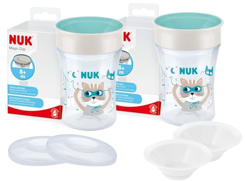 NUK Magic Cup Set – 2x Trinkbecher 230ml Mint + 2 Ersatzdeckel & 2 Trinktüllen – BPA-frei, auslaufsicher, Baby Lernbecher ab 8 Monate