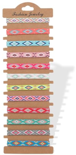 Freundschaftsarmbände 12 Stück Surfer Armband Handgemacht aus Geflochtenem Stoff Bunt Stoffarmband Handmade Boho Brasilien kettchen für Damen (G)
