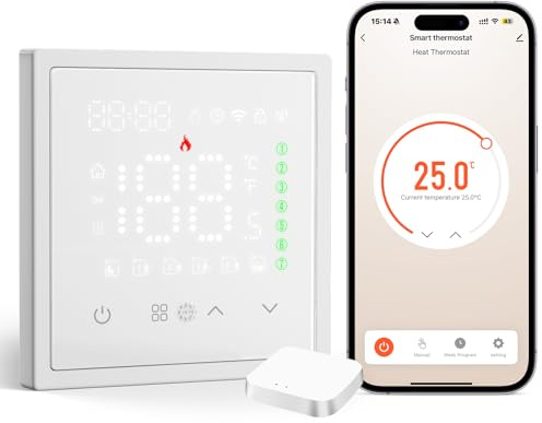 BSEED Smart Zigbee Thermostat Heizung, Digital Programmierbar Elektrische Fußbodenheizung Thermostate, Raumthermostat, Kompatibel mit Alexa/Google/Smart Life/Tuya, Weiß (Tuya Hub benötigt)