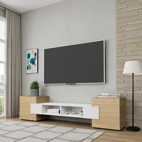 Komodee Mobile TV Torino, Rovere Oliato, Bianco Artico, Larghezza 181 cm x Altezza 40 cm x Profondità 35 cm, per Soggiorno, Camera da Letto