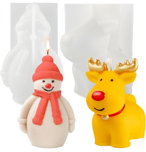 2 Stück Silikonform Weihnachten Schneemann Kerzenform Silikon Elch Gießform Weihnachten Silikonform Schneemann Kerzen Gießen Form Elch Epoxidharz Formen Gipsform DIY Handwerk