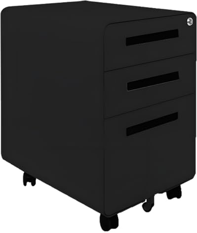 OAKVYNE Mobiletto Portadocumenti A 3 Cassetti Con Serratura,mobiletto Portadocumenti In Metallo,sotto La Scrivania,cartelle Sospese Per Documenti In Formato Lettera/legale/A4(Black)