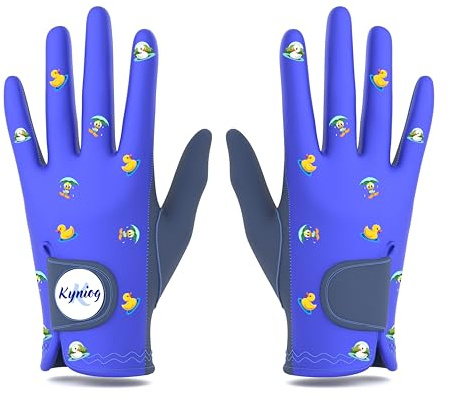 Kyniog Ladies Golf Gloves Wet Hand Grip Blue, Rain Gloves for Women, Suede Palm All Weather, Pair Left Right Hand, Ball Marker Included (XS)