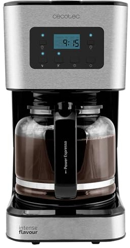 Cecotec Cafetera de Goteo Digital de 12 Tazas Coffee 66 Smart Aroma. 950W, Calentamiento Rápido y Función Recalentar, Jarra de Vídrio 1,5L, Acabado en Acero Inoxidable e Intensificador de Aroma