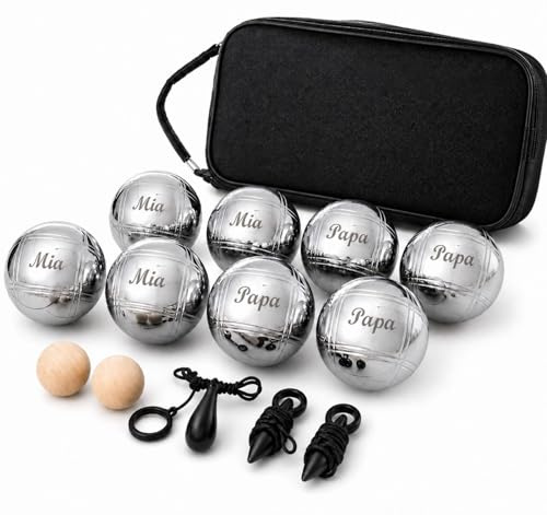 Truevaste Boule Set Metall Kugeln 6 oder 8 oder 12 Stück Boccia Petanque Outdoor Spiel Garten Strand, Personalisierbar mit Gravur, für Familie Freunde Erwachsene Senioren Camping Verein