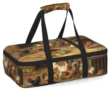 ESNAIUVCD Borsa termica per il pranzo con stampa di galline arrosto e galline, borsa termica resistente, per lavoro, scuola, picnic, all'aperto, portatile, per donne, uomini e donne