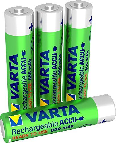 VARTA Rechargeable Accu Power vorgeladener AAA Micro Ni-Mh Akku (4er Pack, 800 mAh) , wiederaufladbar ohne Memory-Effekt - sofort einsatzbereit