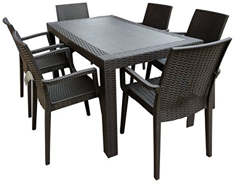 Dimaplast2000 AMZ004 Set Garden Top Tavolo e 6 Poltrone in Resina Effetto Rattan da Giardino, Antracite, 140x80x72 cm