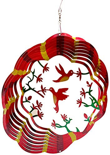 Dundee Deco W2236 Moulin à vent dans un coffret cadeau – Décoration 3D à suspendre pour intérieur ou extérieur – Mandala – Colibri – Rouge jaune vert – 30,5 cm – Idée cadeau unique pour homme et femme
