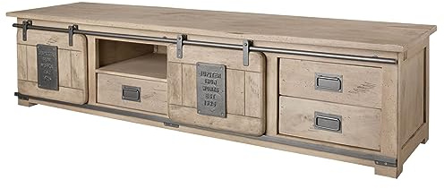 MASSIVMOEBEL24.DE | Railway TV-Board 200x55x50 Mango, Farbe:beige lackiert, Größe:200x55x50 cm (BxTxH)