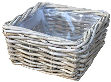 Burkhardt Korbwaren Pflanzkorb eckig in Rattan Grau ca.28 x 28 cm 14 cm hoch mit Folie