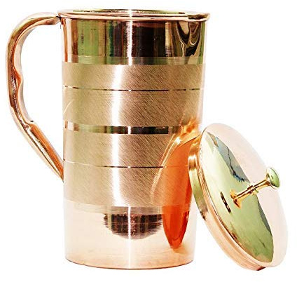 TreegoArt Wasserkrug aus reinem Kupfer, auslaufsicher, nahtlos, silberfarbenes Touch-Design, 2 l, 1 Stück