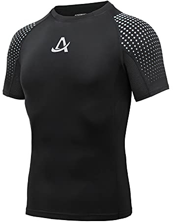 AMZSPORT Maglie Compressione Uomo Maglietta Palestra a Manica Corta T-Shirt Ciclismo Running, Nero, L