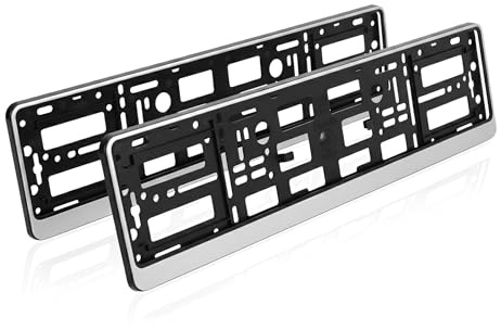 Number Plate Holders Set of 2 Matt Silver Frames Surrounds for Car Van SUV Trailer - Universal Front and Rear Fit for Standard 520 x 110 mm Registration Plates - Durable ABS Backing Frame Replacement