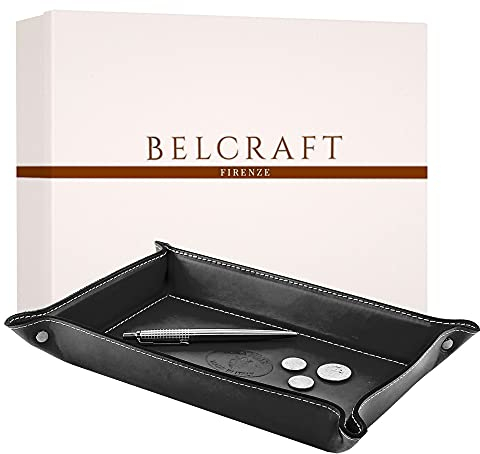 Orvieto Taschenleerer Leder, Handgearbeitet in klassischem italienischem Stil, Ordentlich Tablett, Geschenkschachtel inklusive (28x19 cm) Schwarz