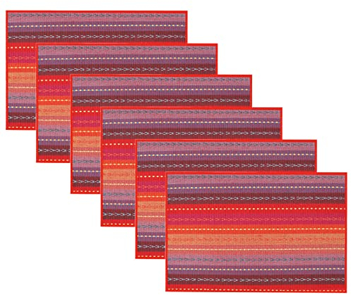 Set of 6 Cotton Placemats - Easy to Clean, Heat Resistant, Non Slip for Kitchen Table, Party (Red)