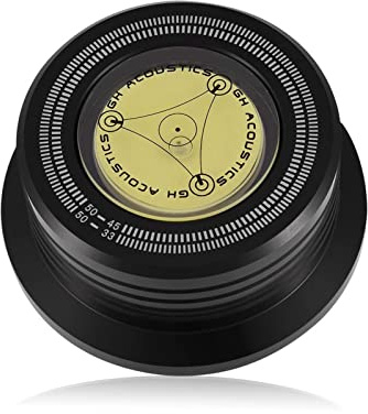 Stabilisateur de Poids D'enregistrement 50 Hz avec Niveau à Bulle, pour éliminer Les Vibrations, Pince de Disque en Alliage D'aluminium pour Tourne-Disque Vinyle LP(Le Noir)