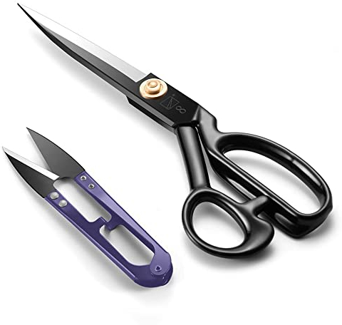JINJIAN Stoffschere 22,5 cm, Schneiderschere aus Karbonstahl, Nähschere mit Fadenschneider zum Schneiden von Kleidung, Stoff, Leder, Nähen und Basteln (Rechtshänder)