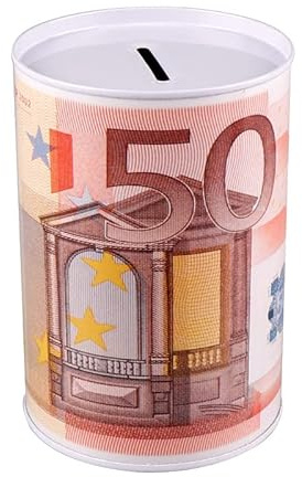 Salvadanaio Soldi Carta Moneta Banconote Vintage decorativi risparmi bambini adulti portamonete barattolo in latta metallo non apribile 12,5 x 11 CM (50 EURO)