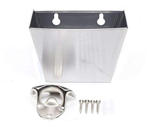 ROMYIX Wall Mounted Bottle Opener, Stainless Steel Opener Beer Bottle with Cap Collector Catcher for Bar Kitchen Home