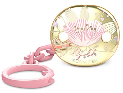 Suavinex Kette für Vogel, Gold-Edition, für Babys + 0 Monate, Schmuckclip mit Metallic-Effekt, Gold, Rosa
