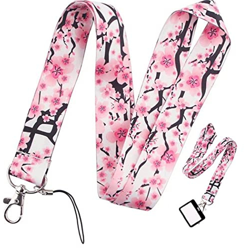 Fleurs De Cerisier Porte-clés Fleur Impression Lanières Porte-badge De Cou Porte-clés Pour Carte D'identité Téléphone Portable Usb Cou Sangles